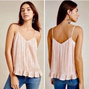 Anthropologie NWT $98 Pink Champagne Amelie Beaded Sequin Cami Peplum Tank
